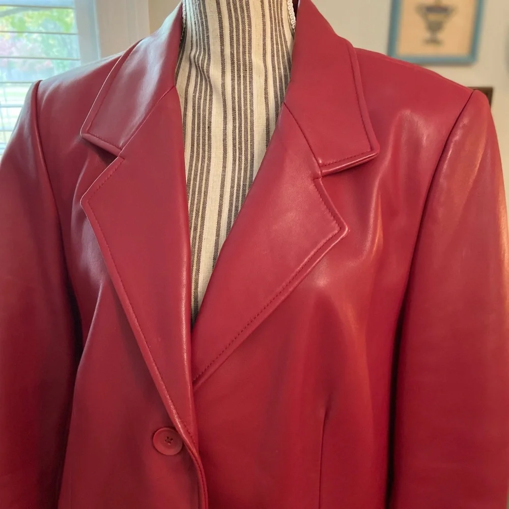 Nordstrom Women's Red Genuine Leather Blazer - Picture 3 of 8